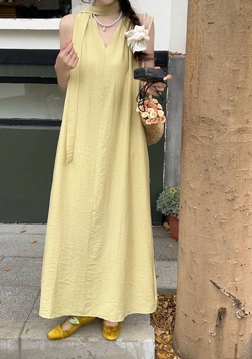 V-Neck Sleeveless Long Maxi Casual Dress With Pocket